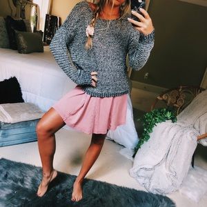 blue + white distressed knit